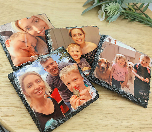 Photo Slate Coaster Set | Personalised Birthday Gift for Mum Mothers Day Present Dad Nan Grandad Customised Picture Placemat Fathers Day Gift
