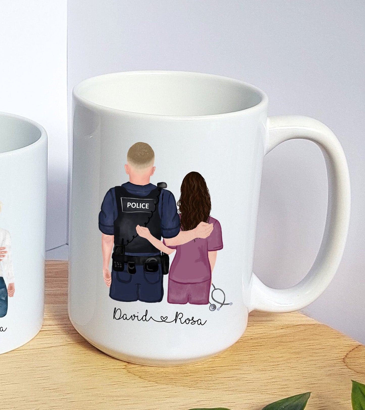 Personalised Portrait Mug | Couple Portrait Mug, Valentines Custom Family Portrait, Firefighter Gift, Paramedic Gift, Police and Nurse Couple
