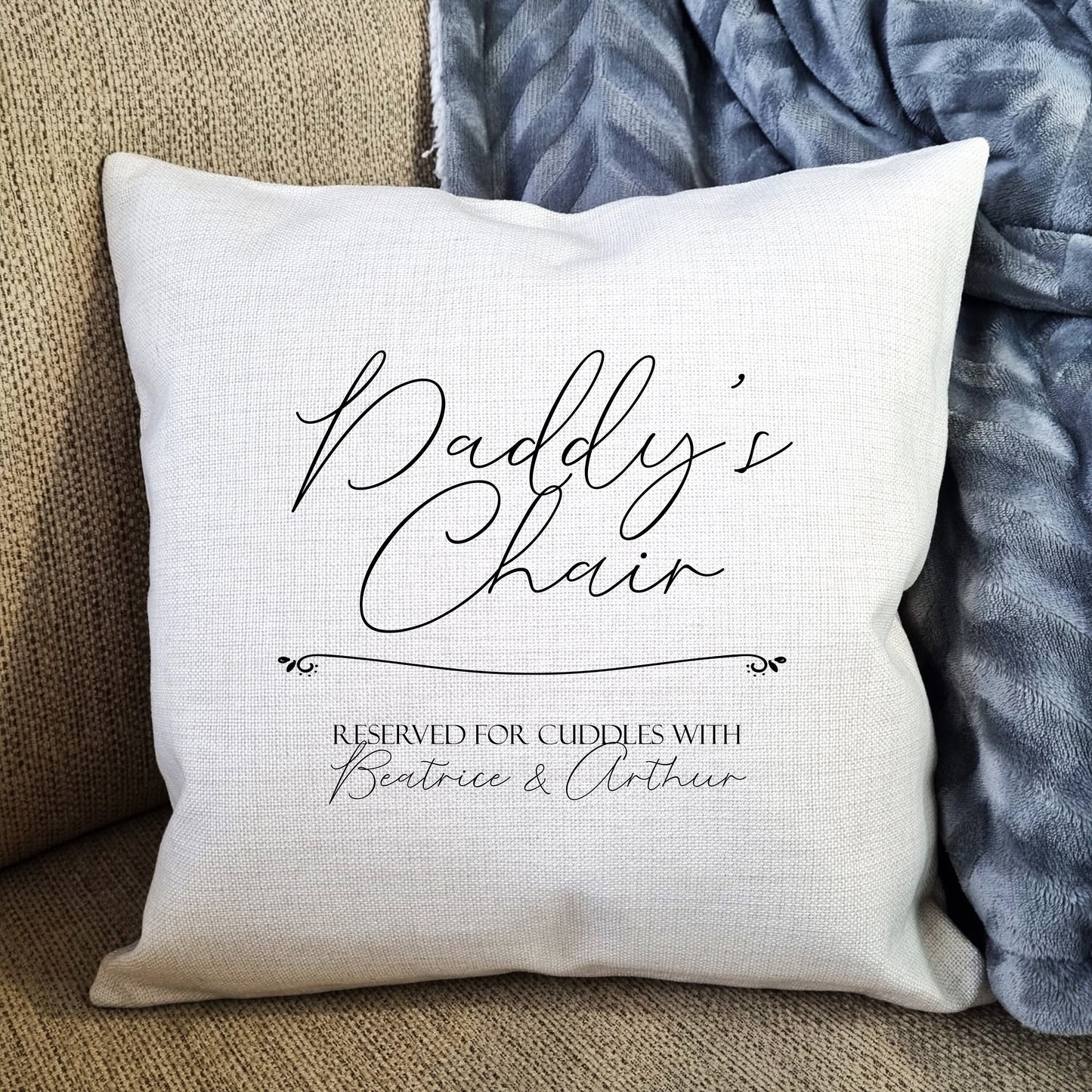Father's Day "Daddy's Chair" Cushion Cover | Customize with ANY name, Father's Day Gift for Grandad Personalised Cushion for Grandad Grandpa