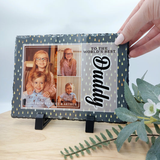 Personalised Photo Slate Plaque | Custom Slate Picture Frame Picture Gift for Grandad | Photo Picture Slate With Stands Personalised Dad Gift