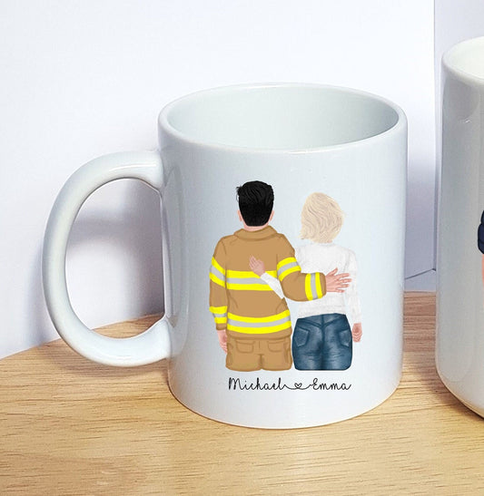 Personalised Portrait Mug | Couple Portrait Mug, Valentines Custom Family Portrait, Firefighter Gift, Paramedic Gift, Police and Nurse Couple