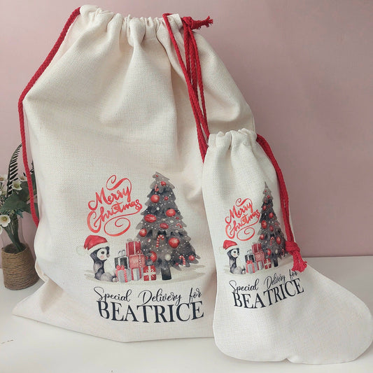 Personalised Christmas Santa Sack | Name Stocking, Pet Pawprint Custom Christmas Kids Personalised Santa Sack Add Your Name Delivery From Santa Gift Bag