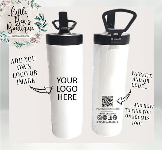 Add Your Logo or Photo Water Bottle Tumbler | Insulated Business Promotional Company Customised Merchandise, Personalised Qr Code