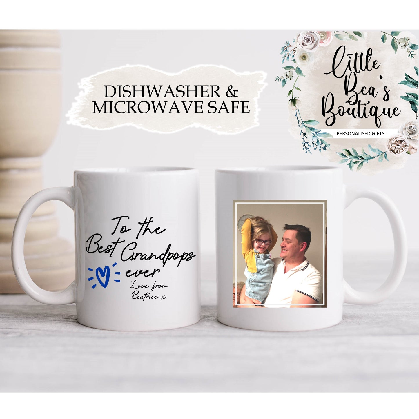 Personalised Dad Photo Mug | World's Best Dad Ever Mug, Father's Day Gift for Daddy Grandad, Birthday Gift for Her Photo Gifts for Grandpa