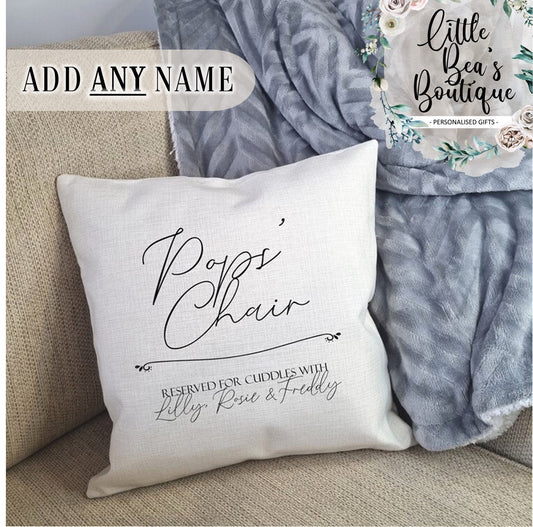 Father's Day "Daddy's Chair" Cushion Cover | Customize with ANY name, Father's Day Gift for Grandad Personalised Cushion for Grandad Grandpa